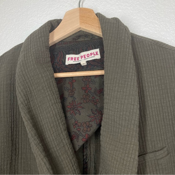 free People Rowan Blazer Gauze Cotton Olive Green Boho Médium Oversize Button Up - Picture 11 of 16